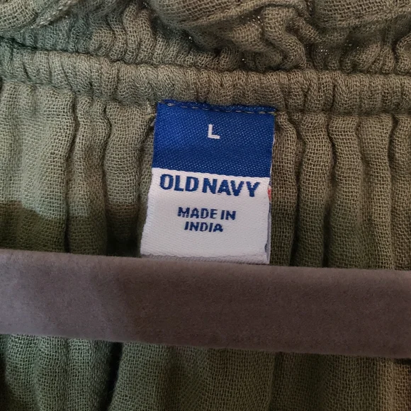 Old Navy Knee Length Dress All Cotton Ruffled V Neck Short Sleeves Olive Large - Picture 9 of 11